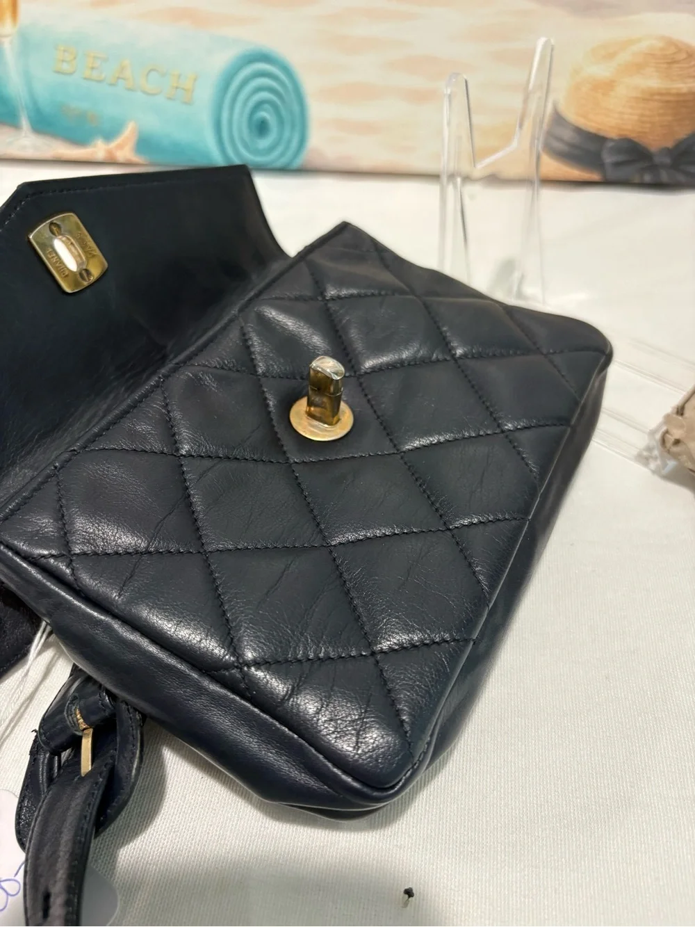 Authentic Chanel Navy Matelassé leather Belt Bag w Certificate of Authenticity